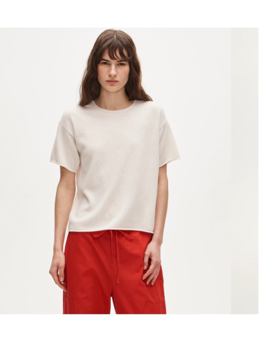J. Crew Rolled Cashmere Relaxed Short Sleeve Tee, Size L Ivory